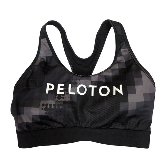 Peloton Adidas Sports Bra Womens M Black Gray Digi Motion‎ Heat Racerback Padded - Picture 1 of 7